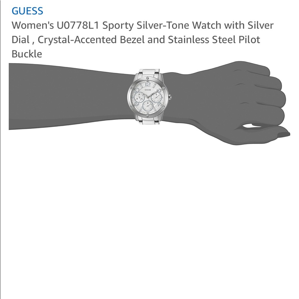 GUESS Silver-Tone Watch w/ Crystal-Accented Bezel - Picture 2 of 2